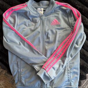 Adidas Light Gray Jacket with Pink Stripes